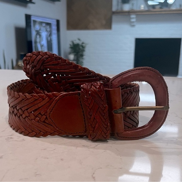 VINTAGE Woven Leather Belt Size Large - Picture 6 of 6